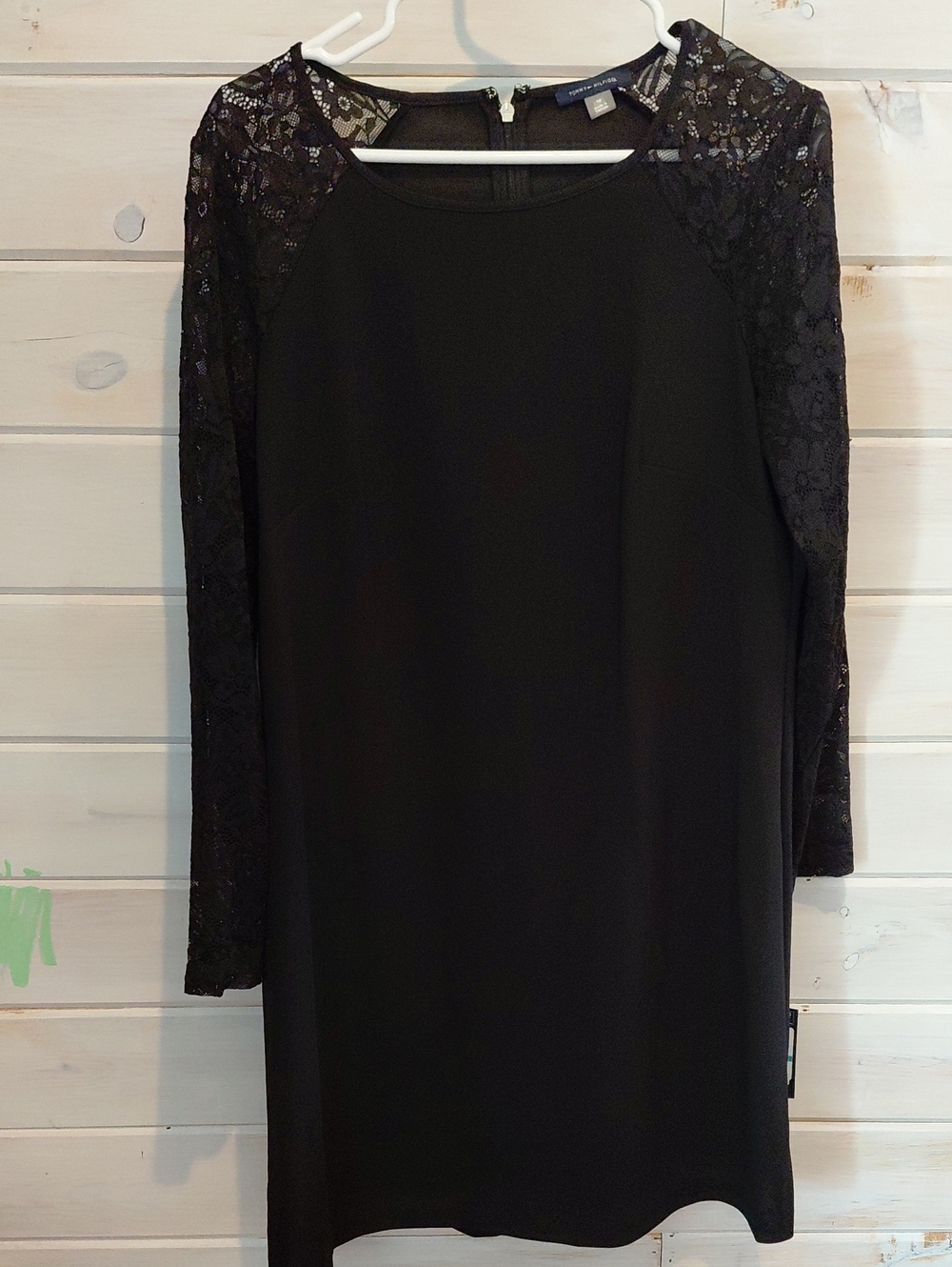 Tommy Hilfiger Black Lace-Sleeve Long Sleeve Shift Dress